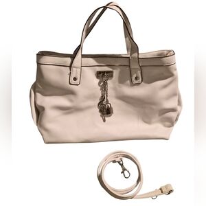 Carlos by Carlos Santana Cream Tote with Chain Charm and Crossbody Strap